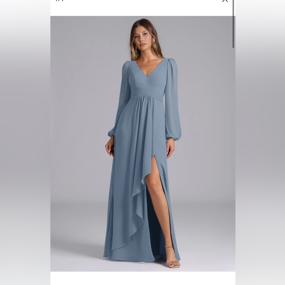 Azazie Dusty Blue Long Sleeve Dress